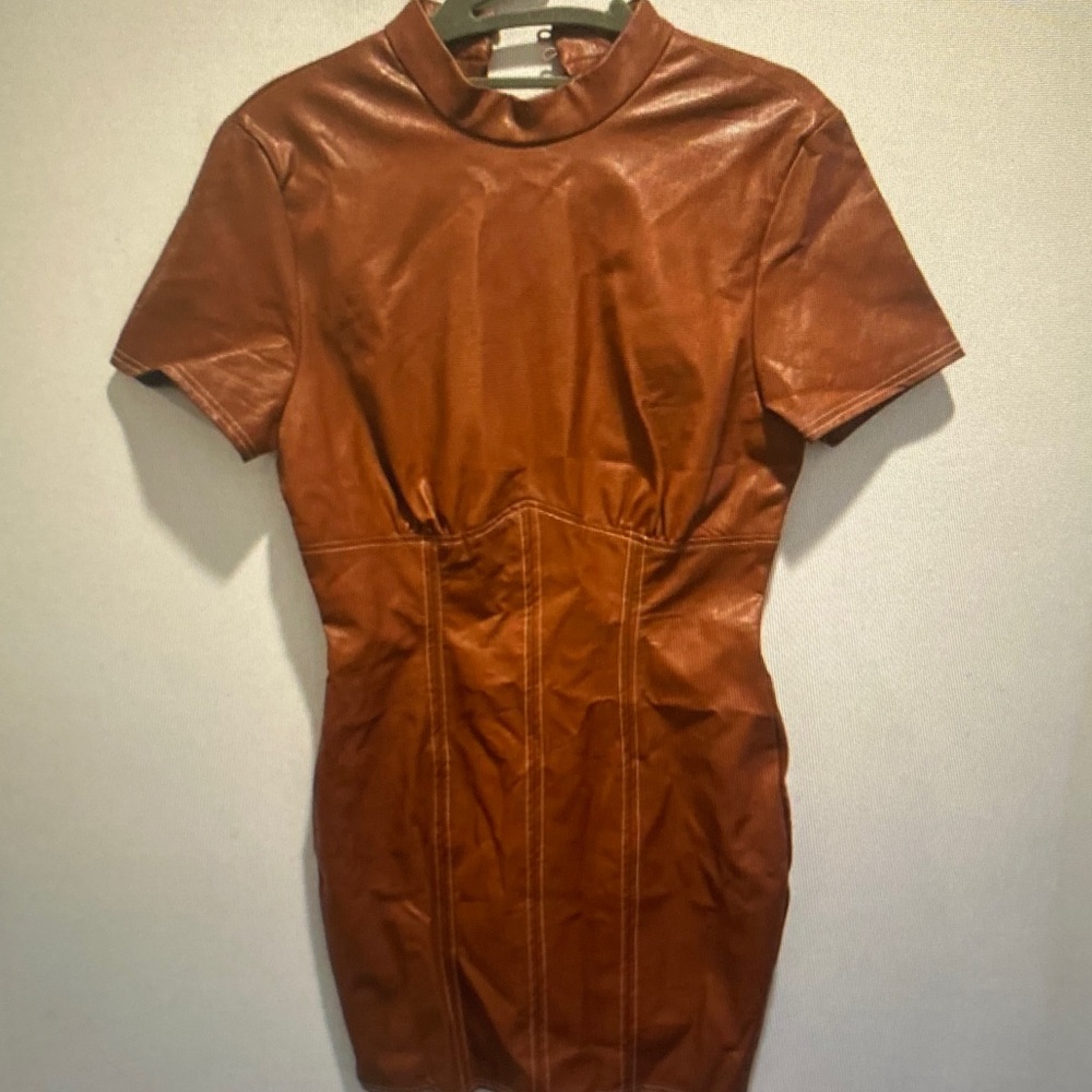 ASOS Cognac Faux Leather Mini Dress